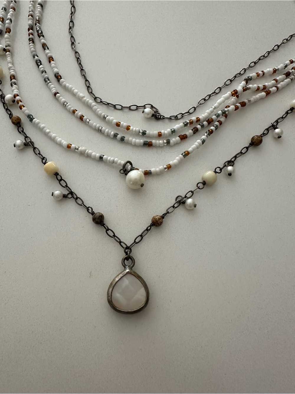 Silpada White, Brown and Gray Multi-Strand Seed Bead Necklace